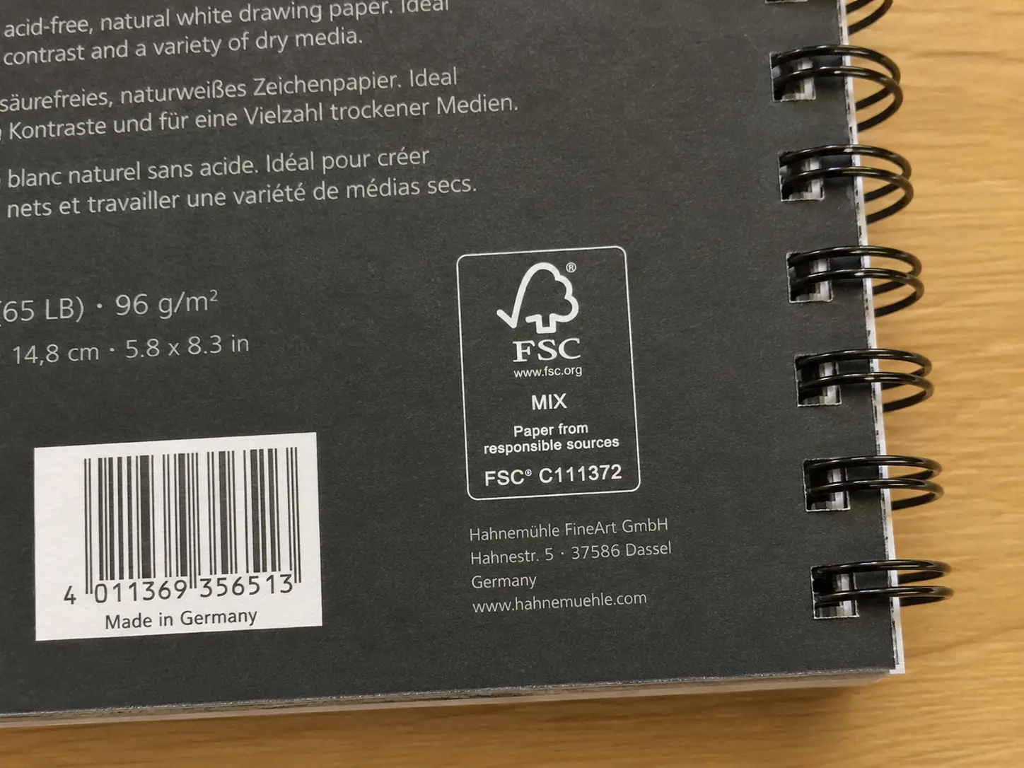 FSC certification logo on the back cover of a Strathmore sketchbook
